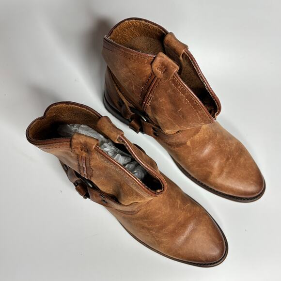 Frye Wyatt Harness Short Leather Boots in Cognac - Picture 6 of 8